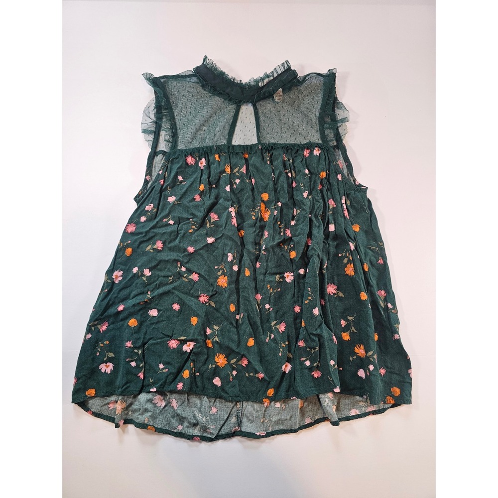 Arizona Jean Co Floral Mesh Top Womens Small Green Boho Sleeveless Blouse